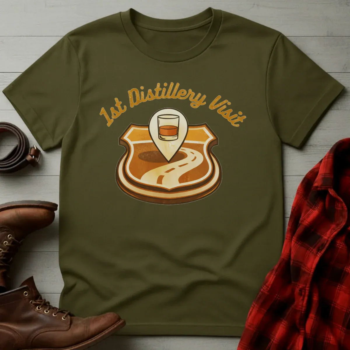 1st Distillery Visit Bourbon Map Pin T-Shirt