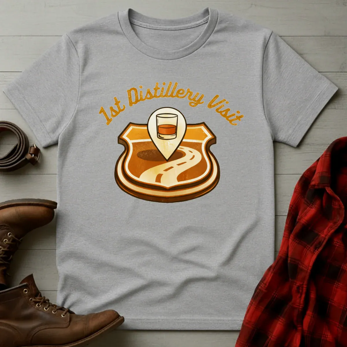 1st Distillery Visit Bourbon Map Pin T-Shirt
