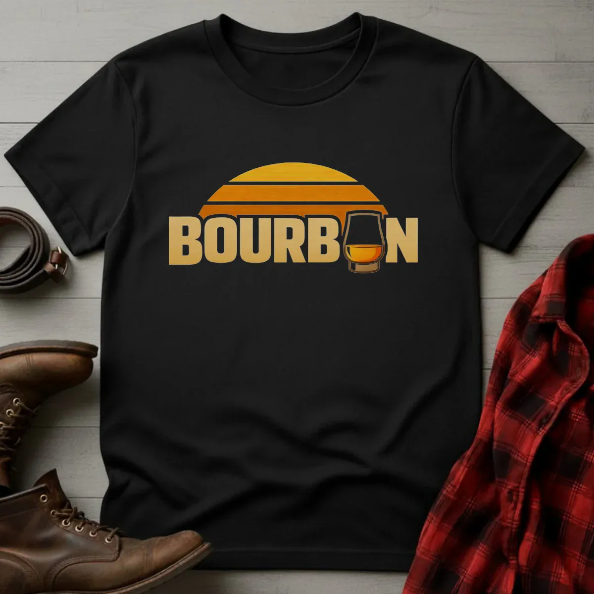 Bourbon Sunset Glass Retro T-Shirt