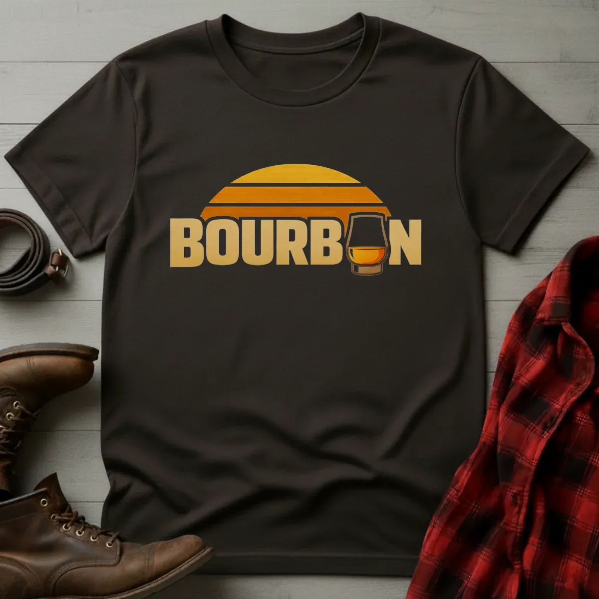 Bourbon Sunset Glass Retro T-Shirt