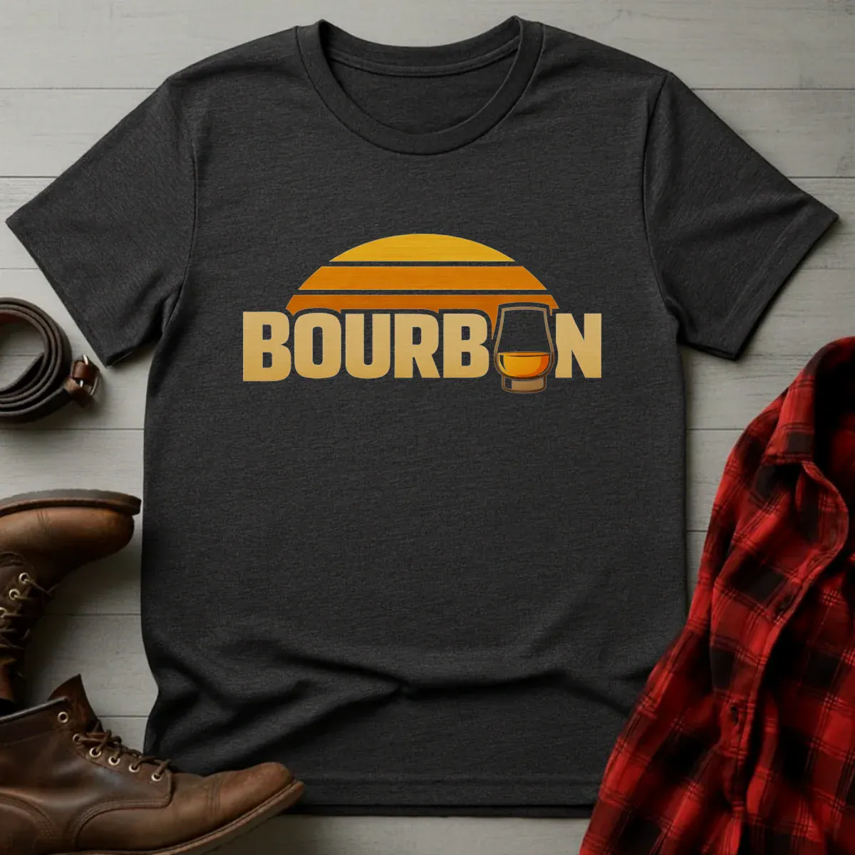 Bourbon Sunset Glass Retro T-Shirt