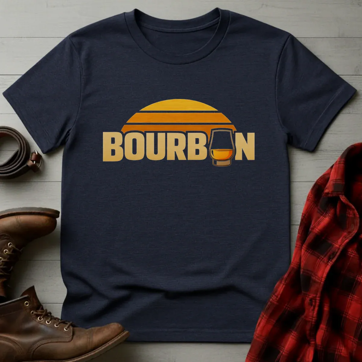 Bourbon Sunset Glass Retro T-Shirt