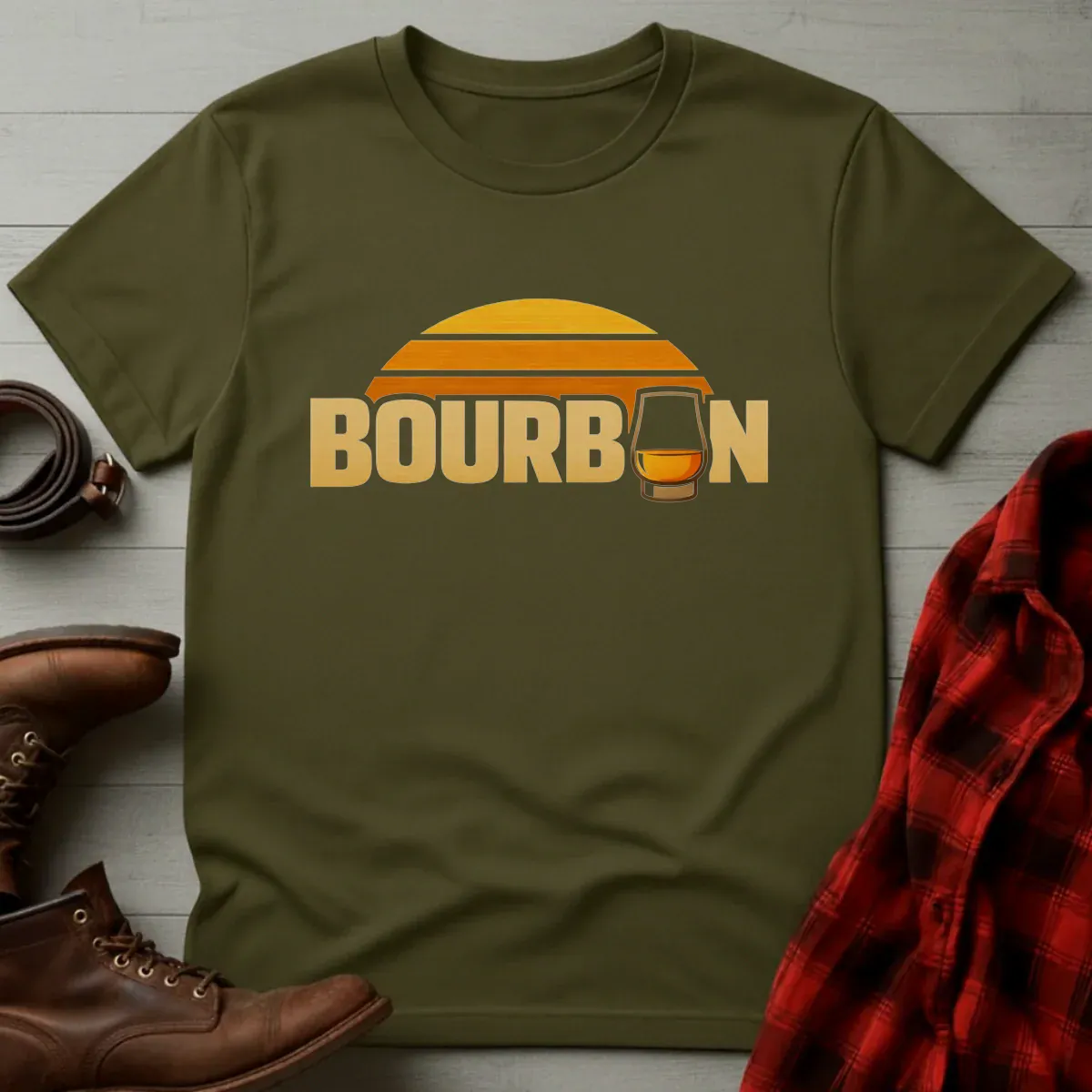 Bourbon Sunset Glass Retro T-Shirt