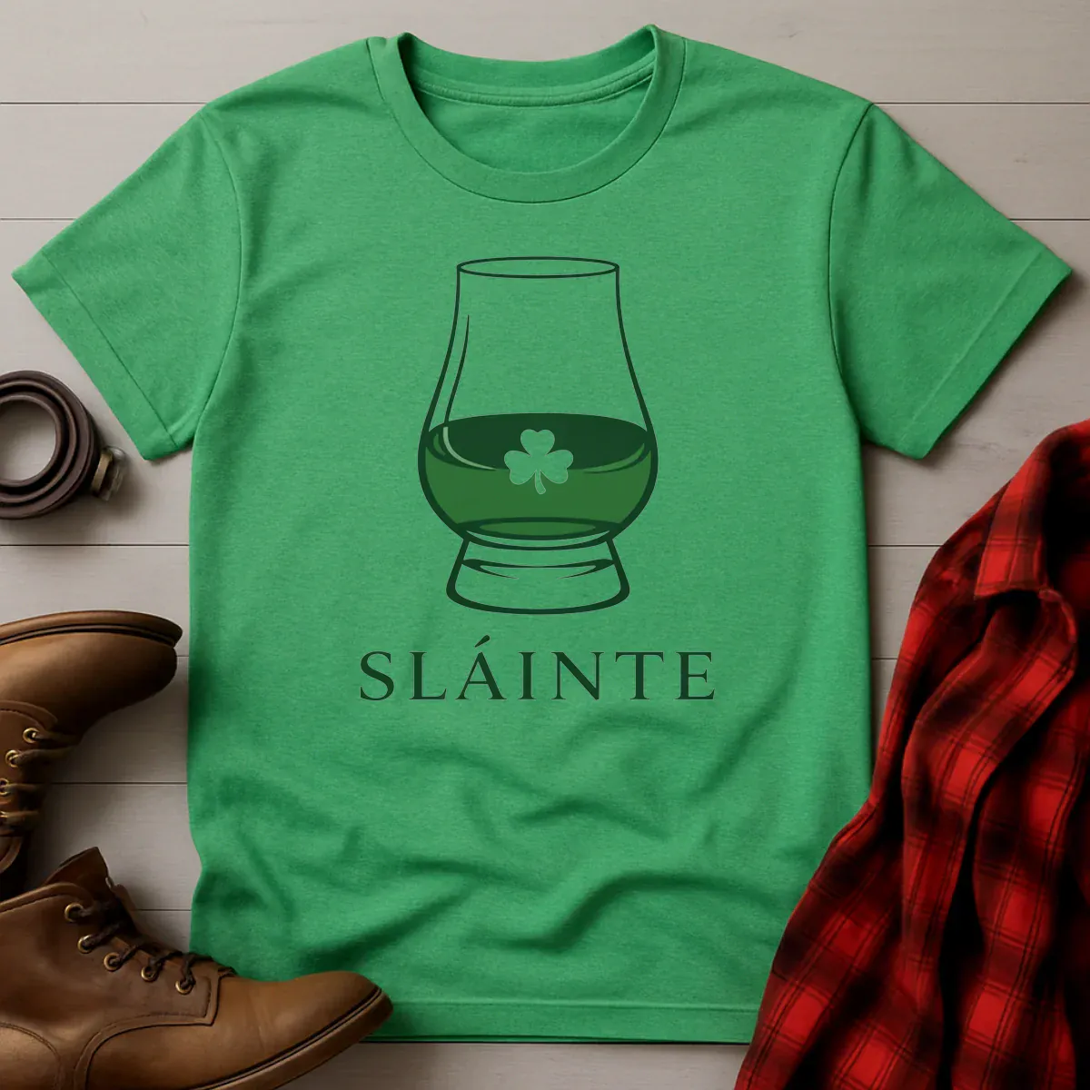 Slainte Irish Whiskey Shamrock Glass T-Shirt