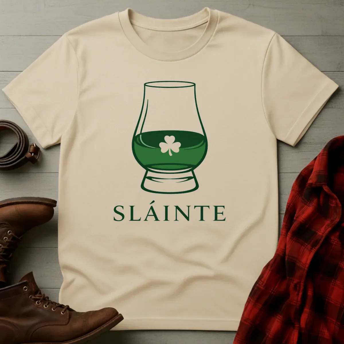 Slainte Irish Whiskey Shamrock Glass T-Shirt