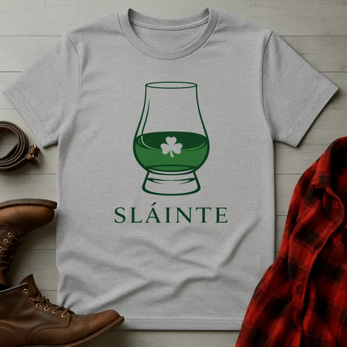 Slainte Irish Whiskey Shamrock Glass T-Shirt