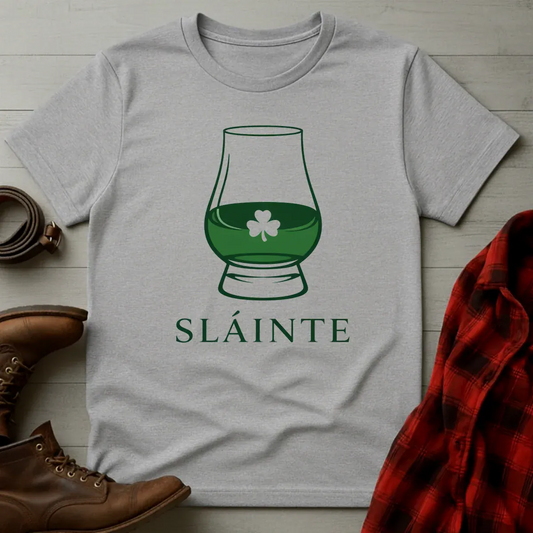 Slainte Irish Whiskey Shamrock Glass T-Shirt