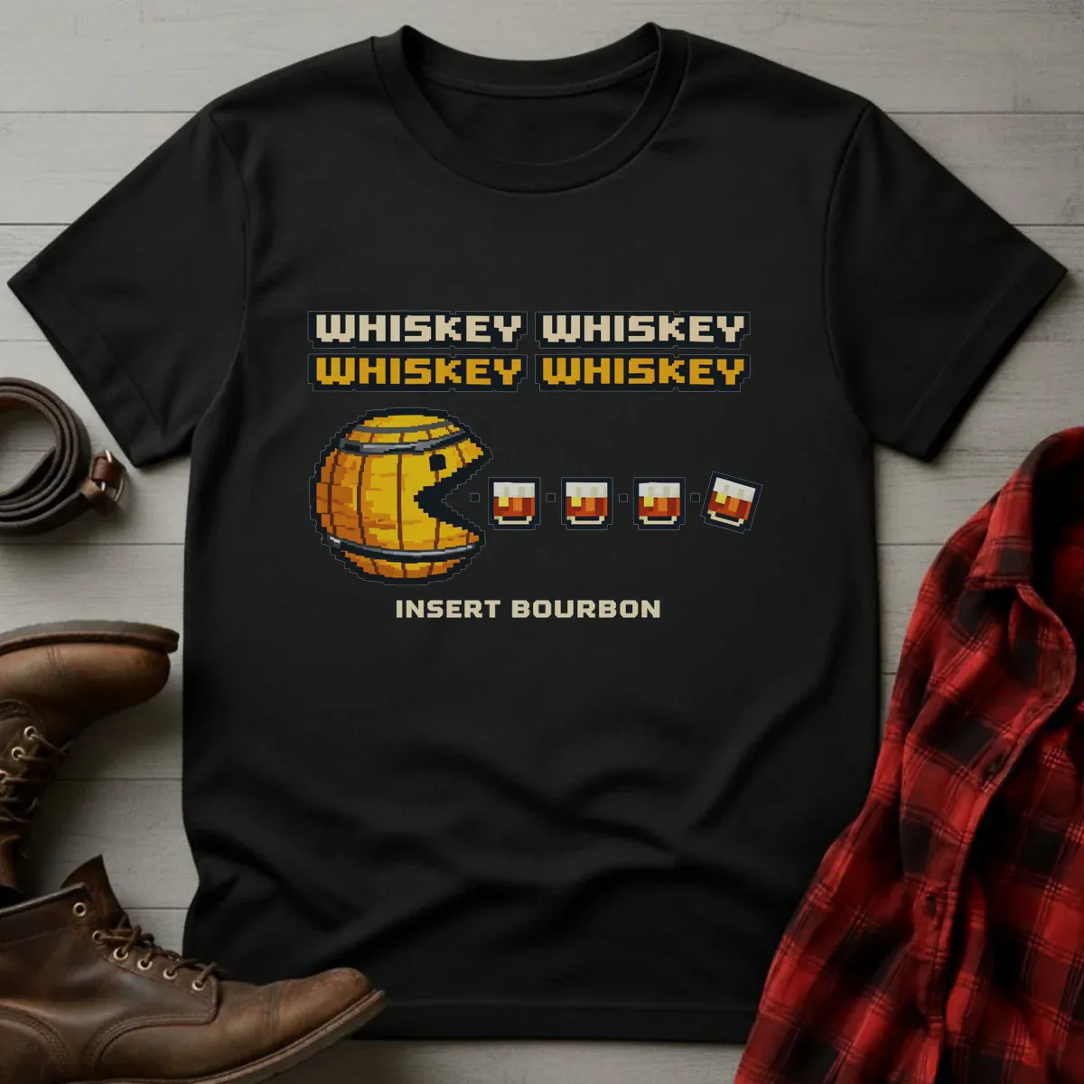 Insert Bourbon Arcade Whiskey Barrel T-Shirt