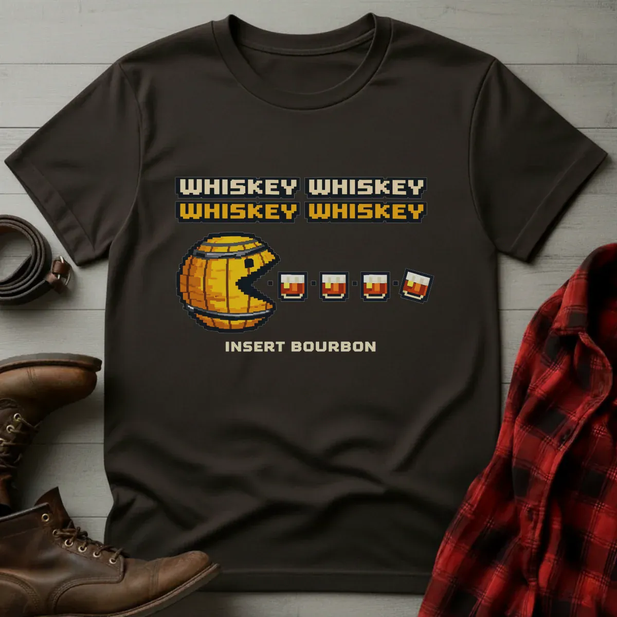 Insert Bourbon Arcade Whiskey Barrel T-Shirt
