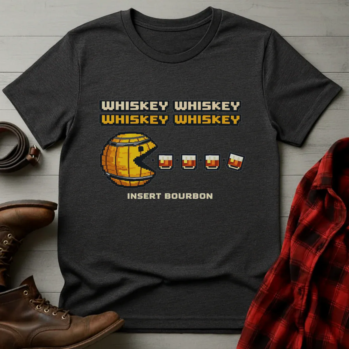 Insert Bourbon Arcade Whiskey Barrel T-Shirt