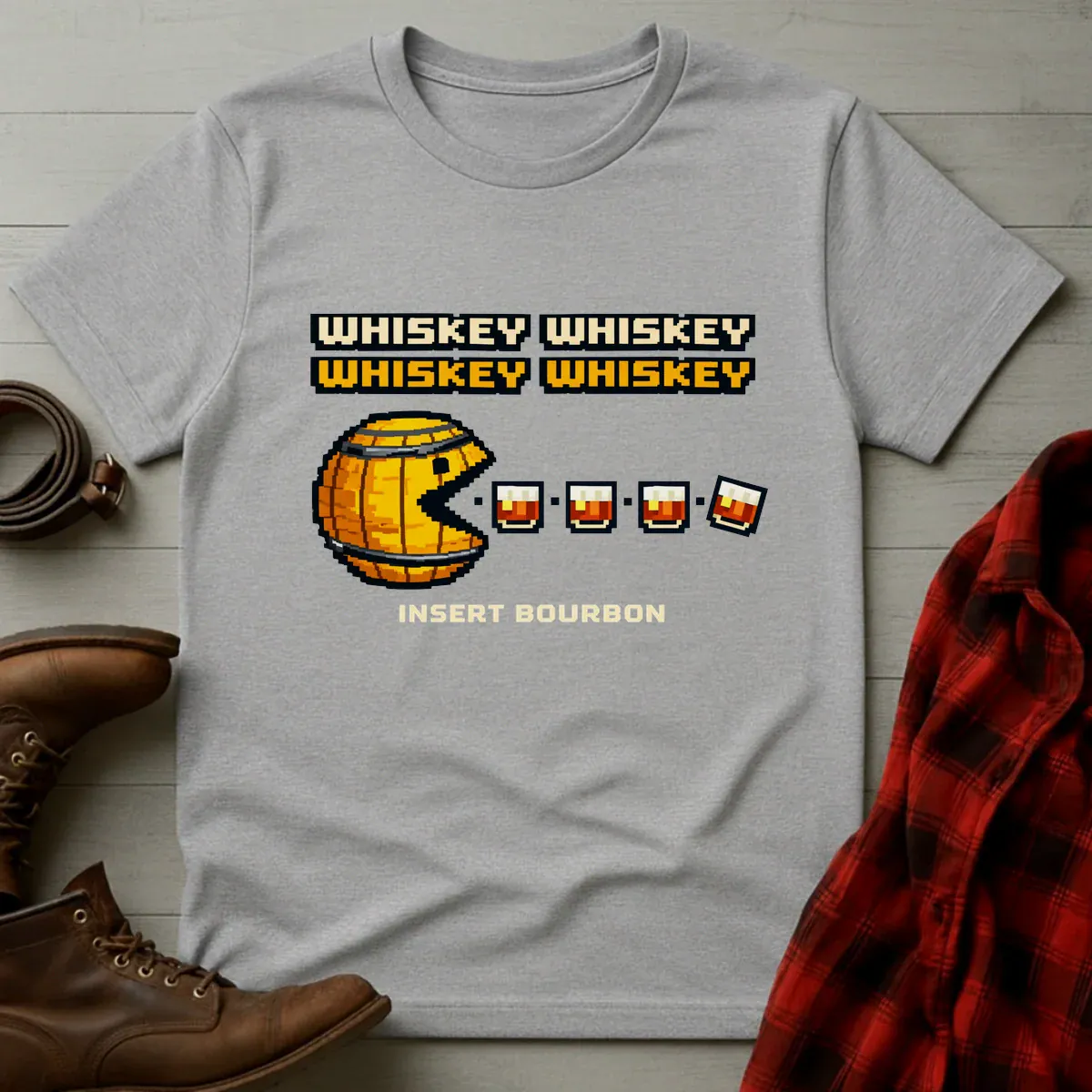 Insert Bourbon Arcade Whiskey Barrel T-Shirt