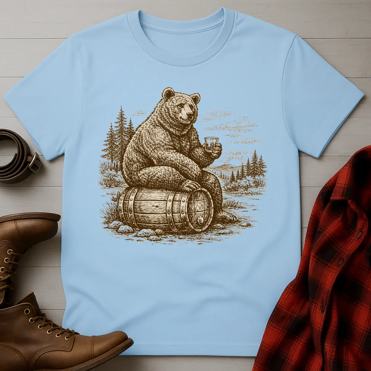 Vintage Engraved Whiskey Bear T-Shirt