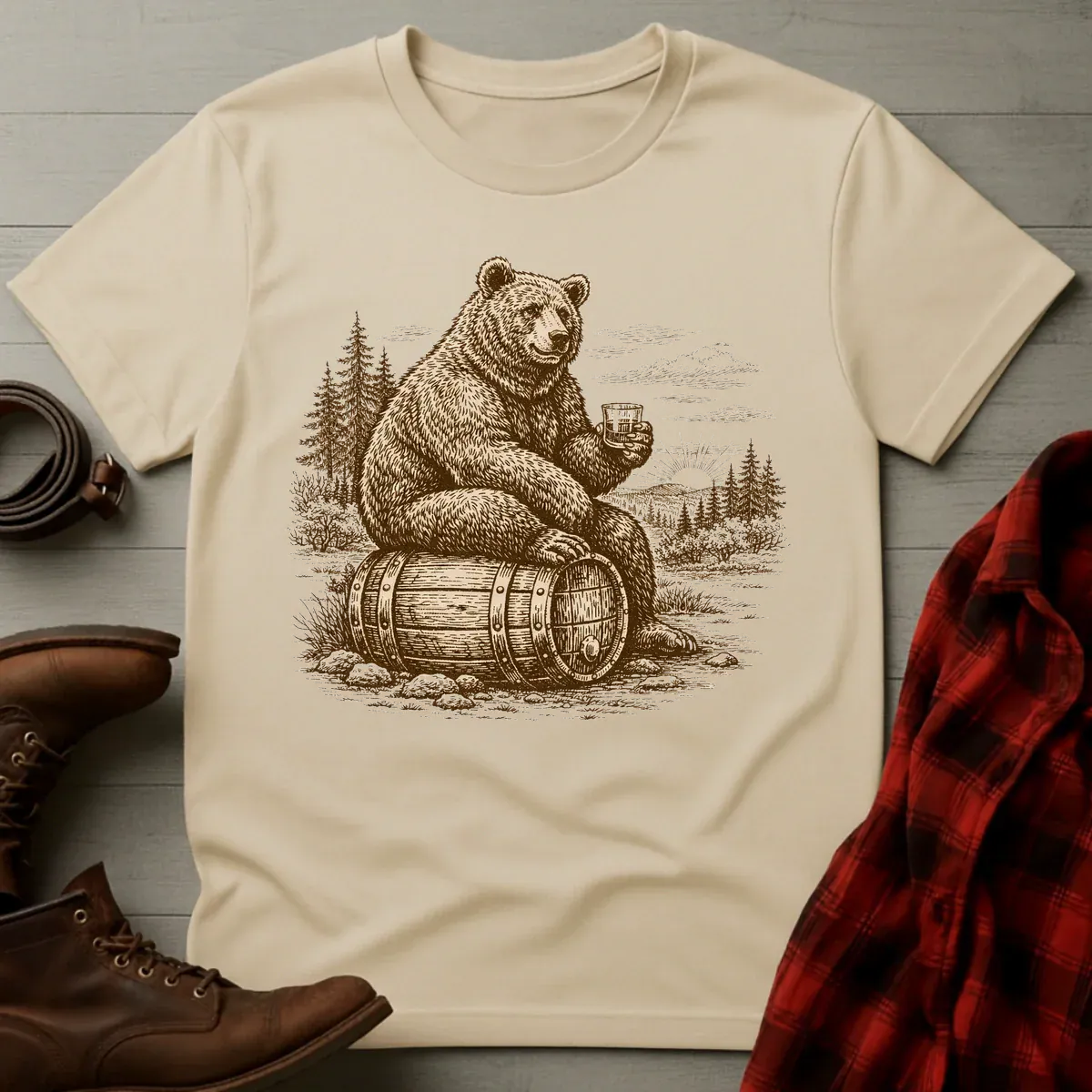Vintage Engraved Whiskey Bear T-Shirt