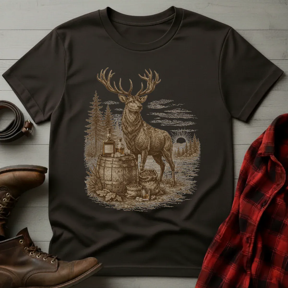 Vintage Engraved Whiskey Stag T-Shirt