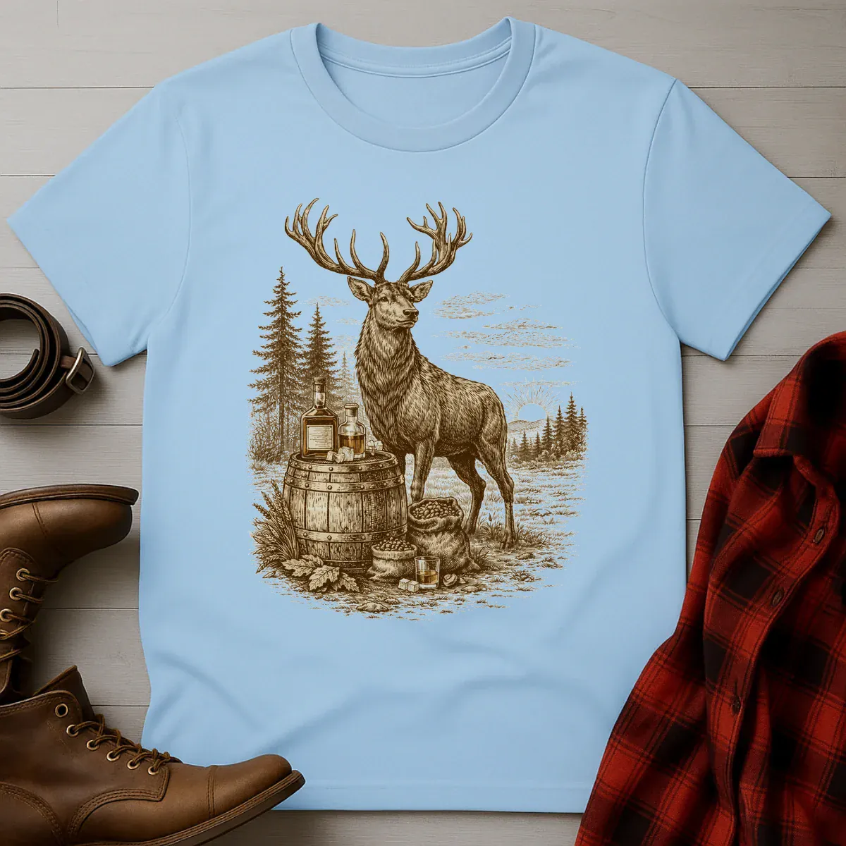 Vintage Engraved Whiskey Stag T-Shirt