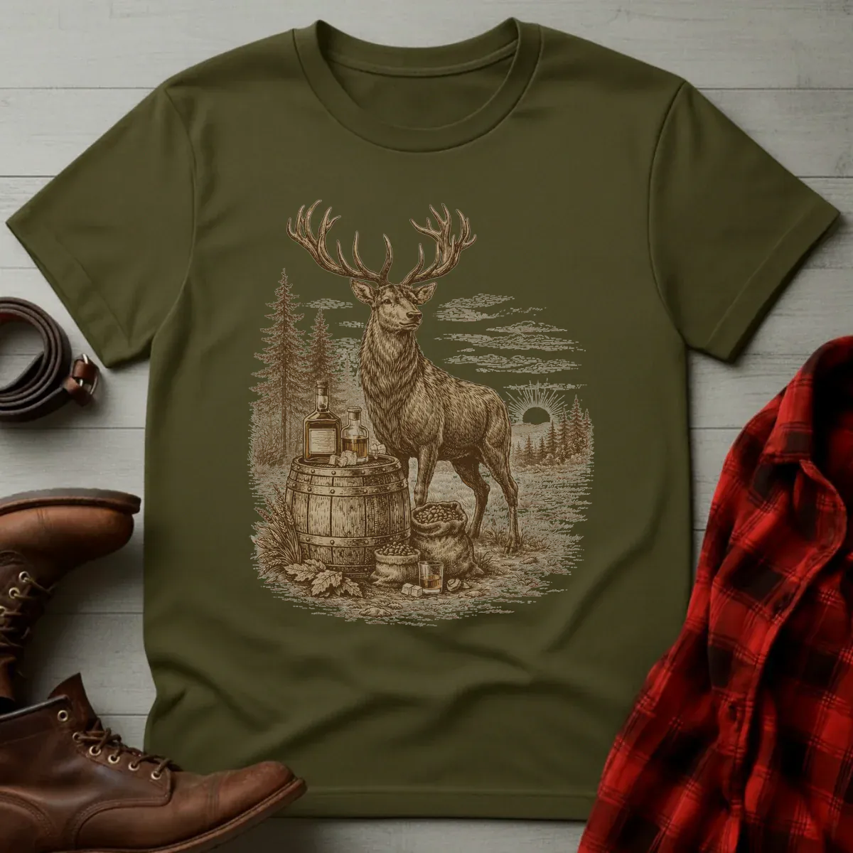 Vintage Engraved Whiskey Stag T-Shirt