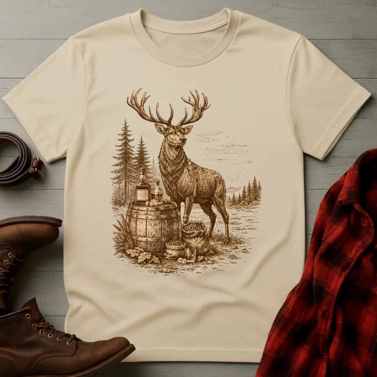 Vintage Engraved Whiskey Stag T-Shirt