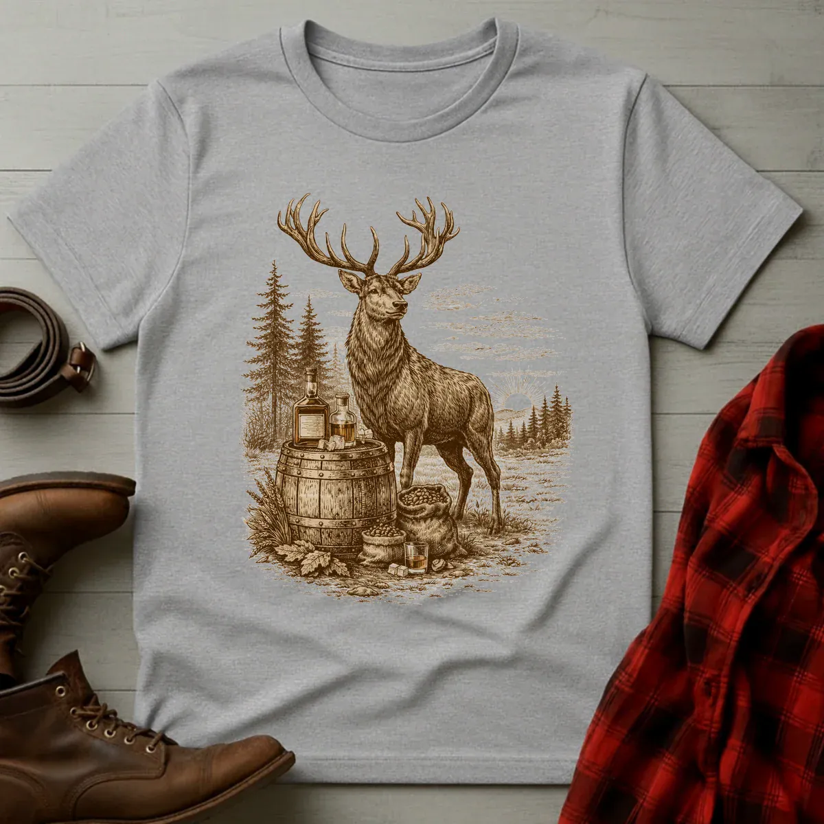 Vintage Engraved Whiskey Stag T-Shirt