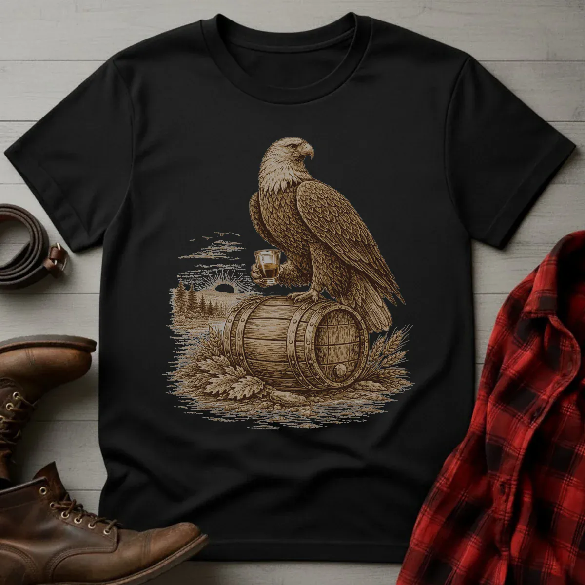 Vintage Engraved Whiskey Eagle T-Shirt