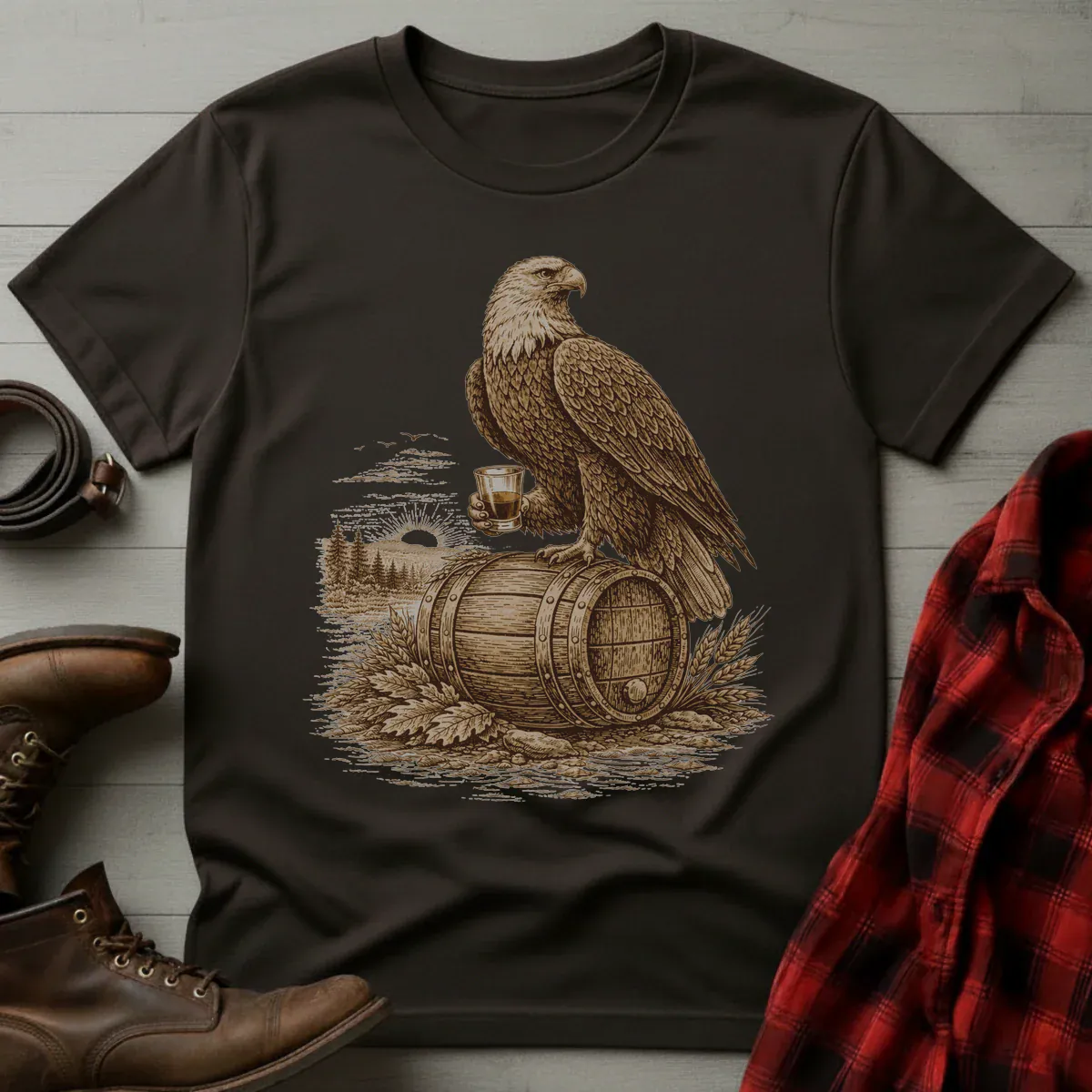 Vintage Engraved Whiskey Eagle T-Shirt