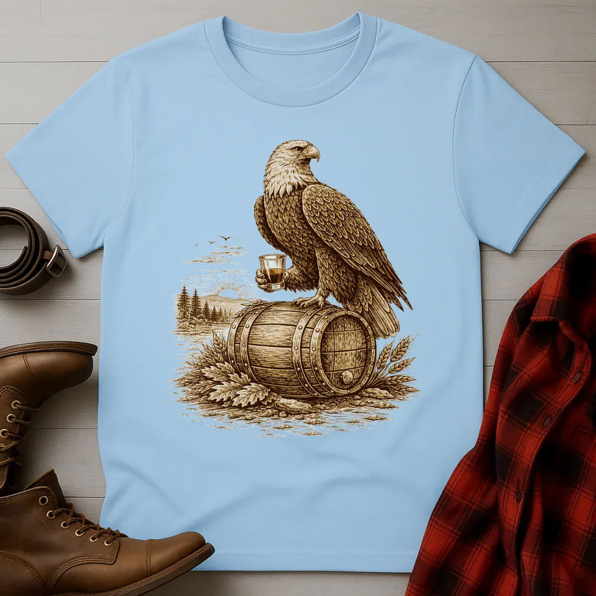 Vintage Engraved Whiskey Eagle T-Shirt