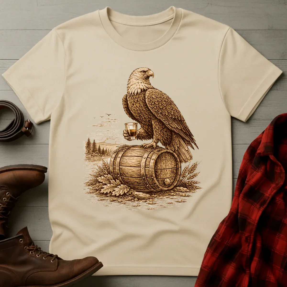 Vintage Engraved Whiskey Eagle T-Shirt