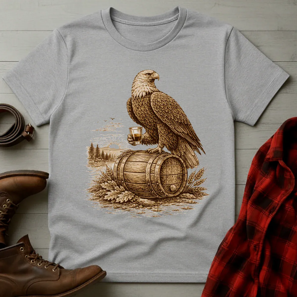 Vintage Engraved Whiskey Eagle T-Shirt