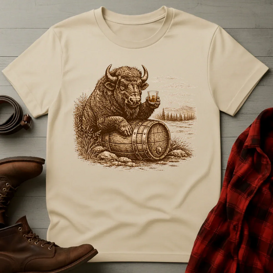 Vintage Engraved Whiskey Buffalo Bison T-Shirt