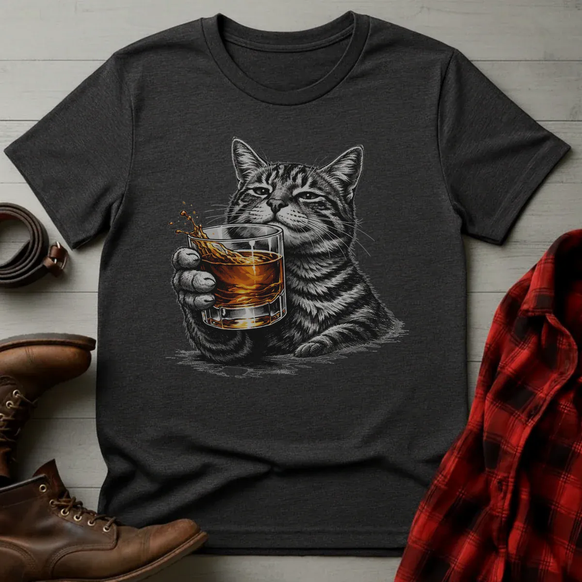 Whiskey Cat Rocks Glass T-Shirt