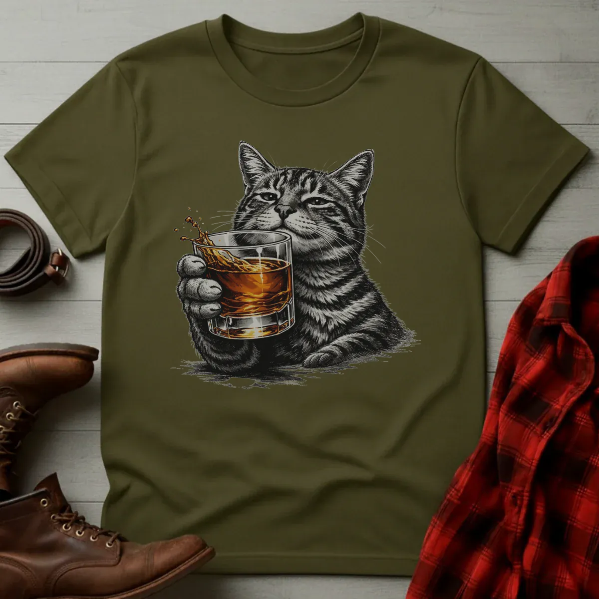 Whiskey Cat Rocks Glass T-Shirt