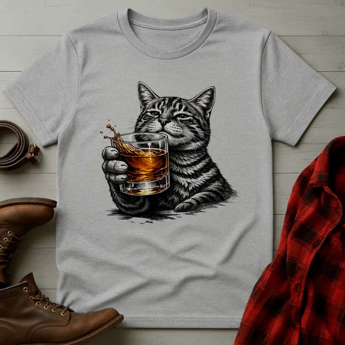Whiskey Cat Rocks Glass T-Shirt