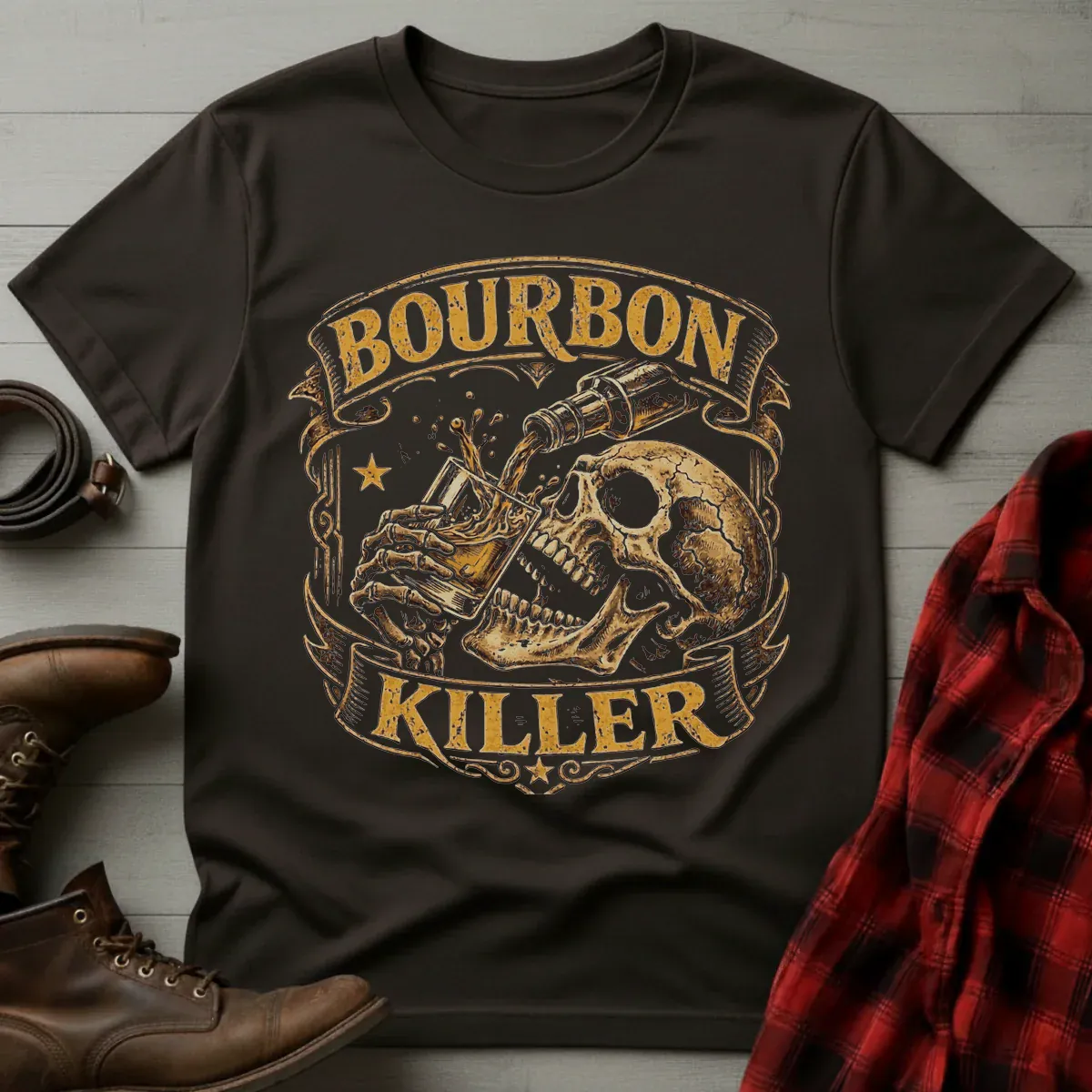 Bourbon Killer Skull Outlaw T-Shirt
