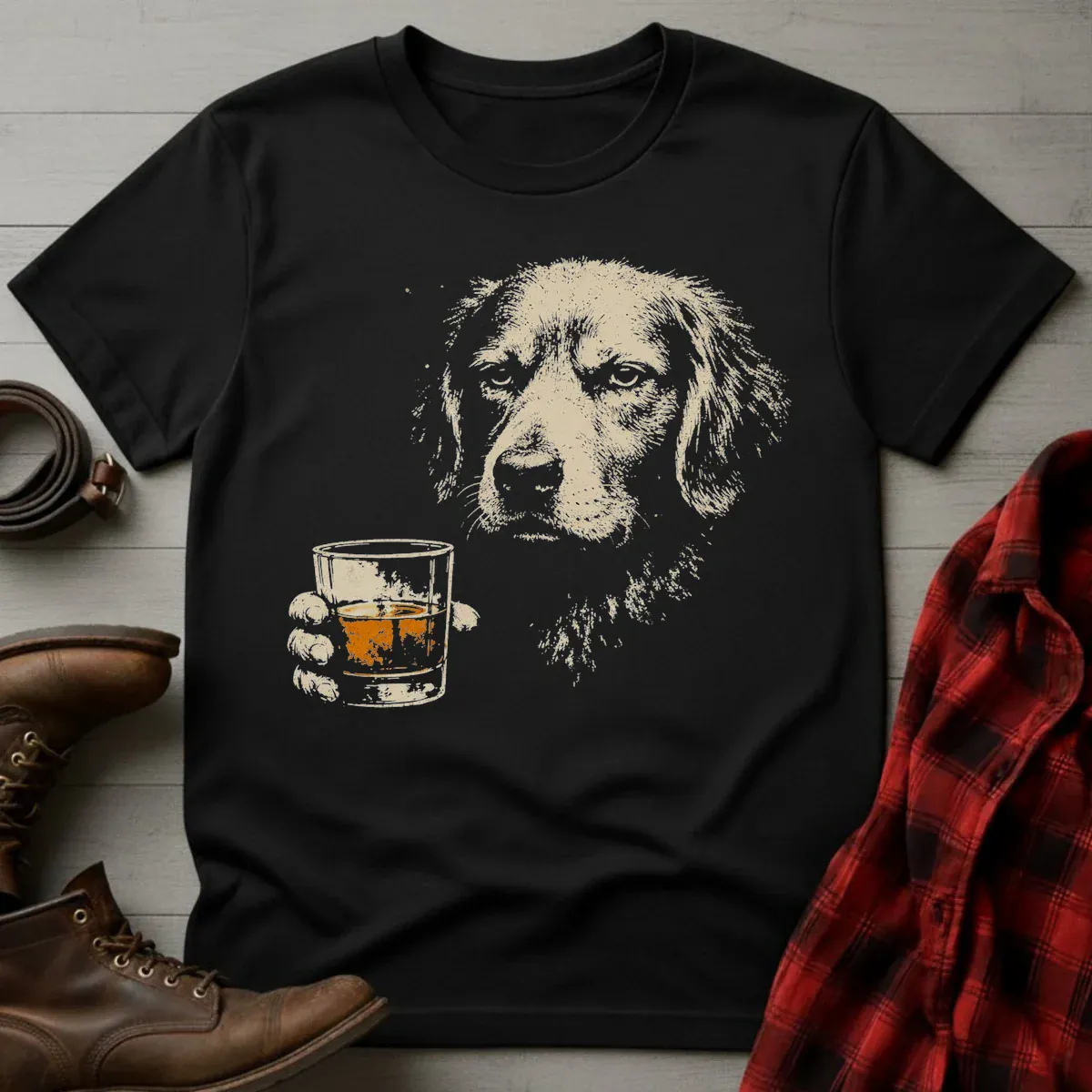 Whiskey Golden Retriever Grunge T-Shirt
