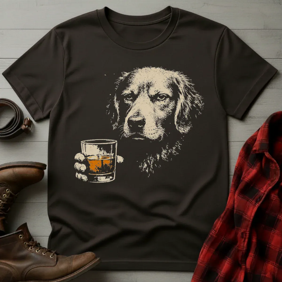 Whiskey Golden Retriever Grunge T-Shirt