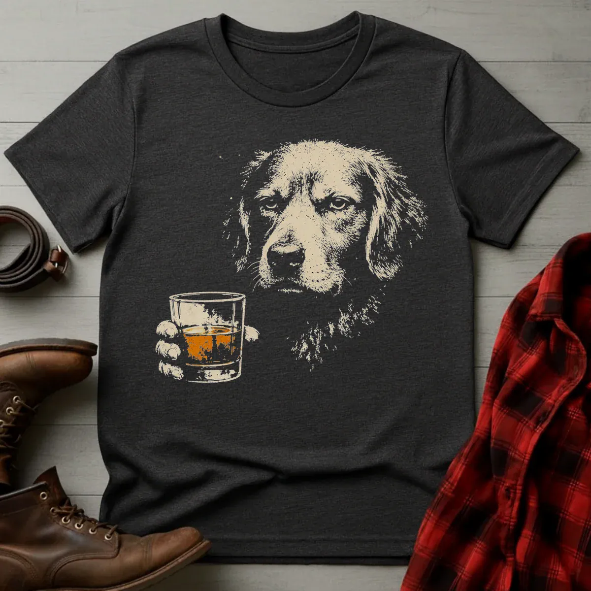 Whiskey Golden Retriever Grunge T-Shirt