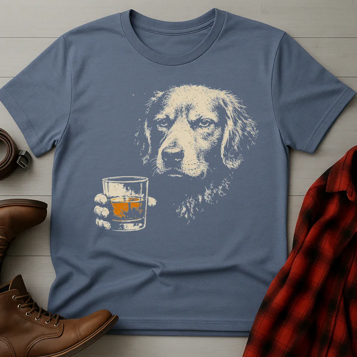 Whiskey Golden Retriever Grunge T-Shirt