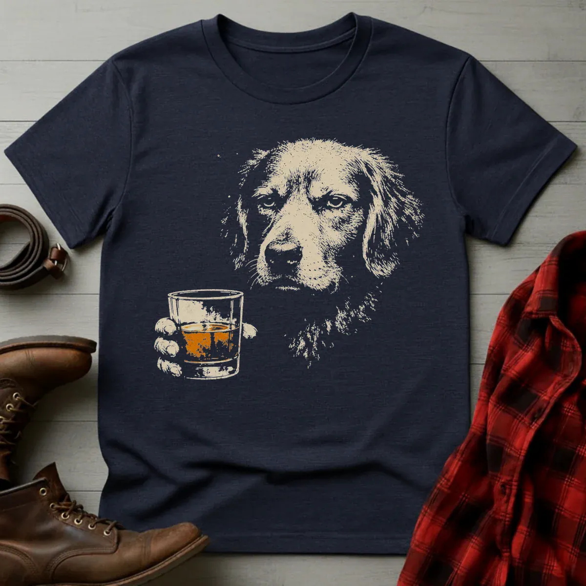 Whiskey Golden Retriever Grunge T-Shirt