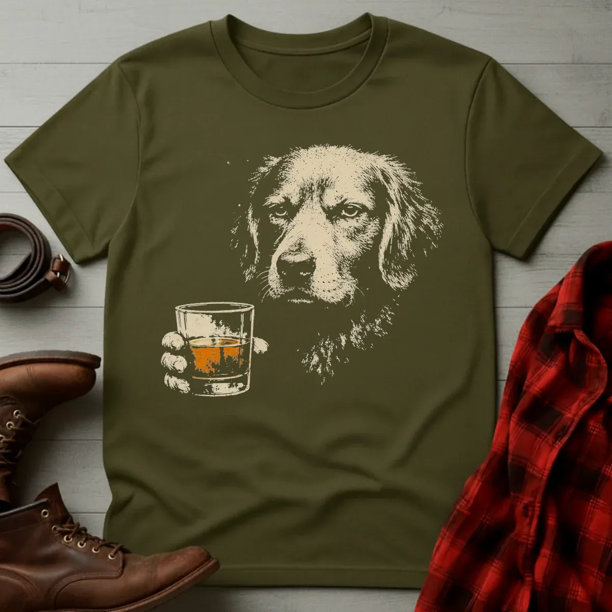 Whiskey Golden Retriever Grunge T-Shirt