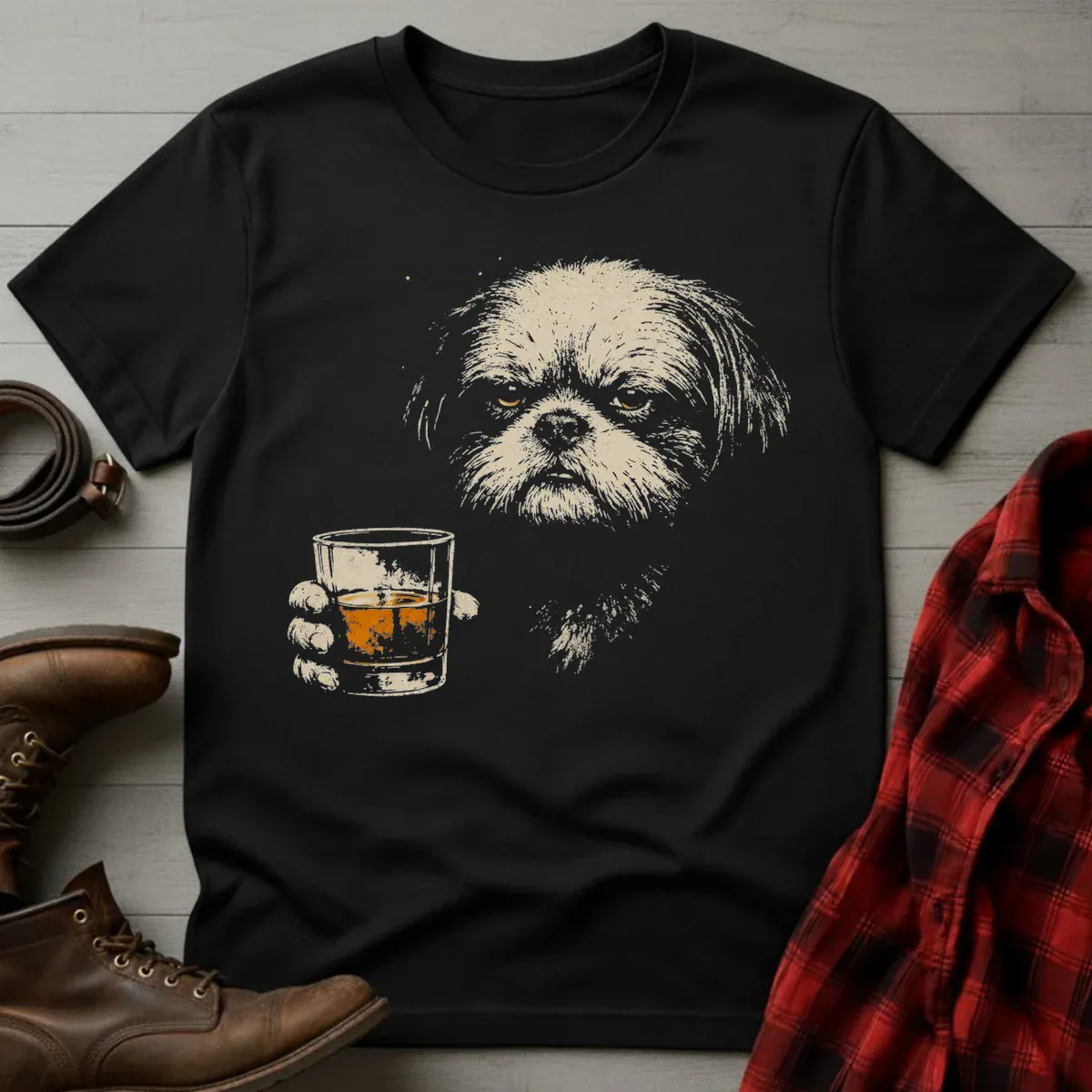 Whiskey Shih Tzu Grunge T-Shirt