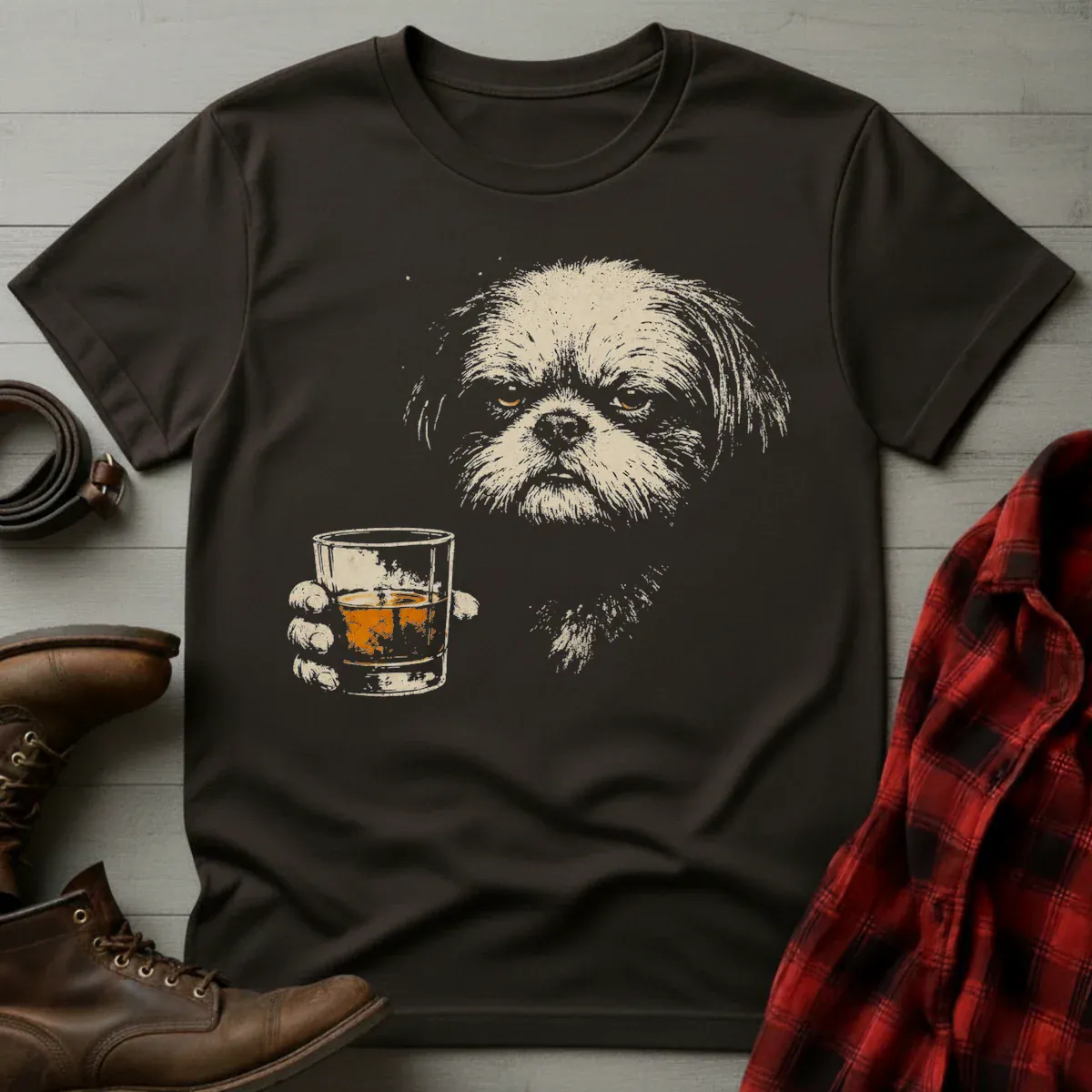 Whiskey Shih Tzu Grunge T-Shirt