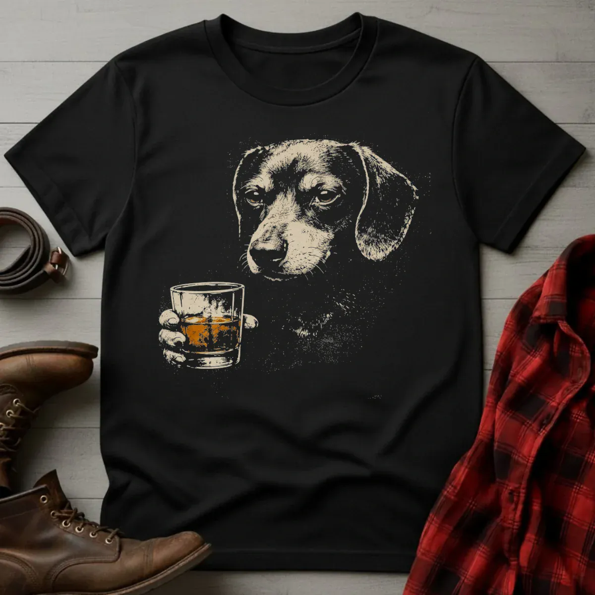 Whiskey Dachshund Grunge T-Shirt