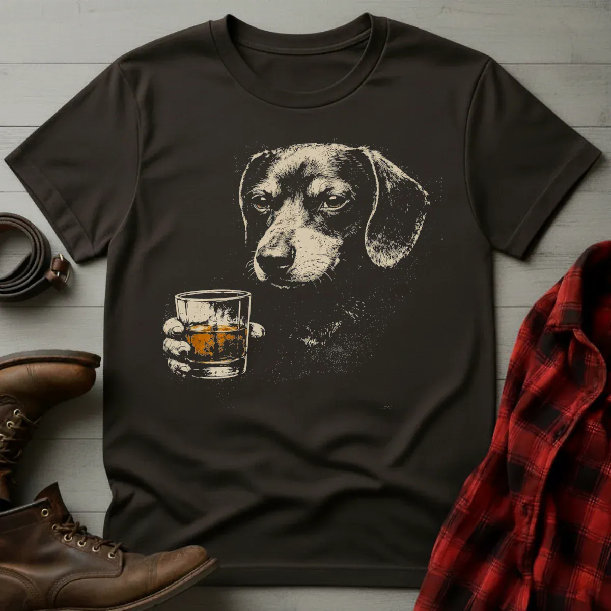 Whiskey Dachshund Grunge T-Shirt