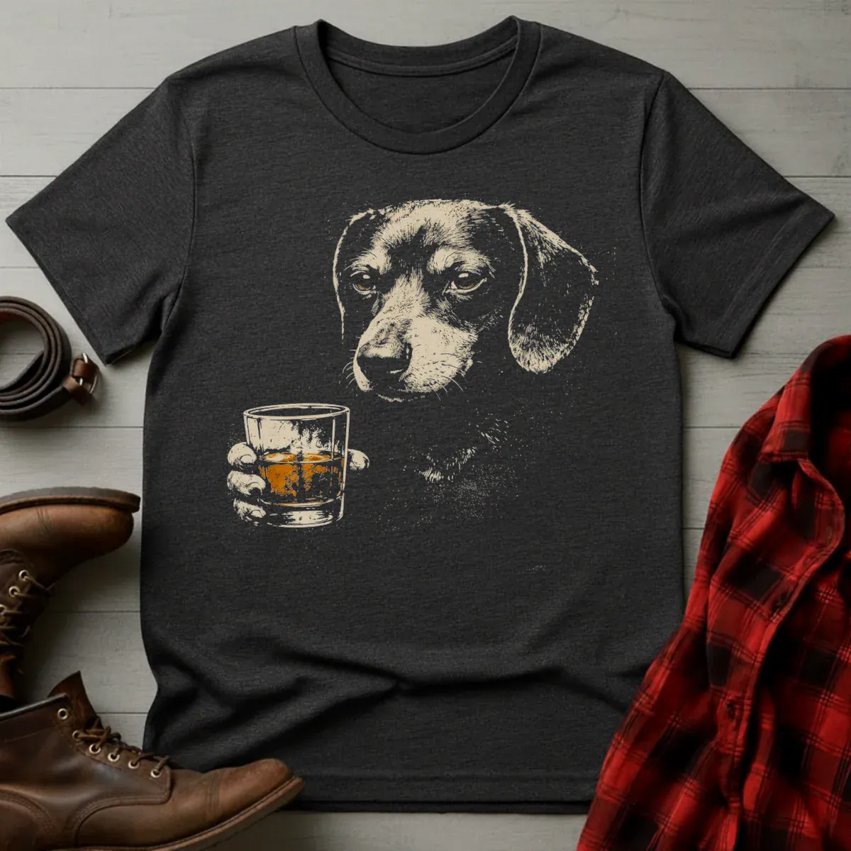 Whiskey Dachshund Grunge T-Shirt