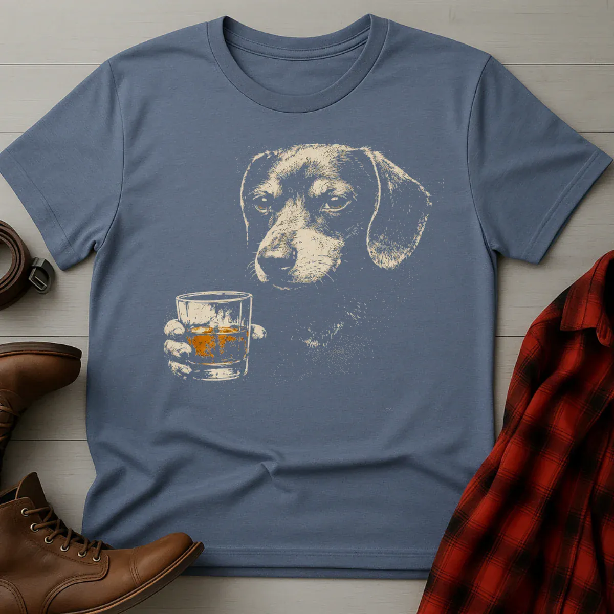 Whiskey Dachshund Grunge T-Shirt
