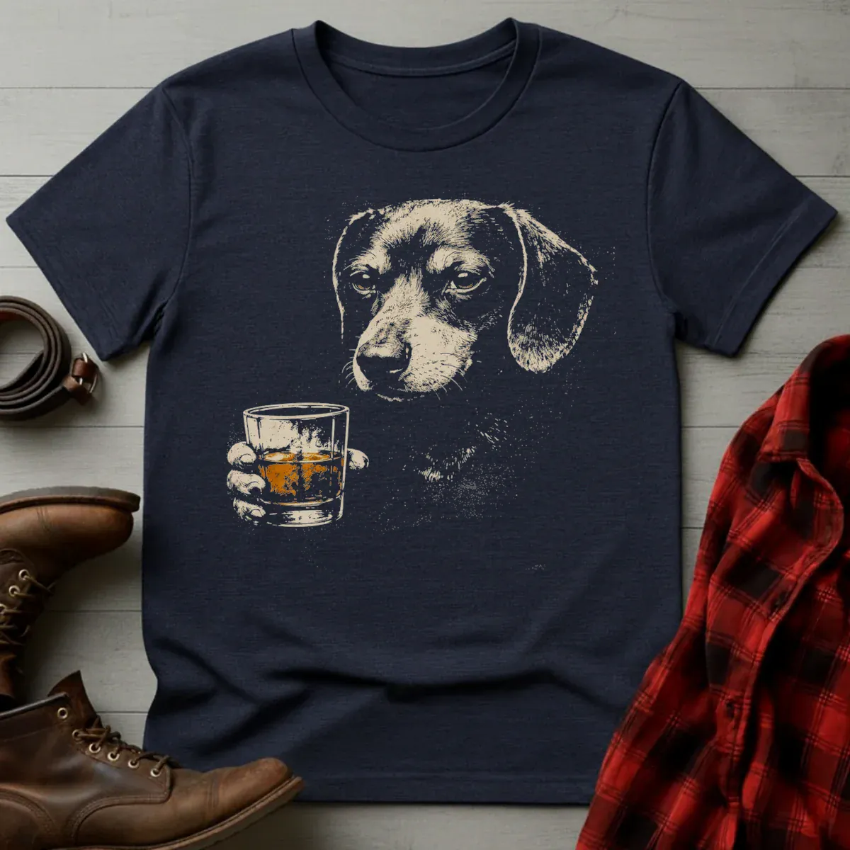 Whiskey Dachshund Grunge T-Shirt