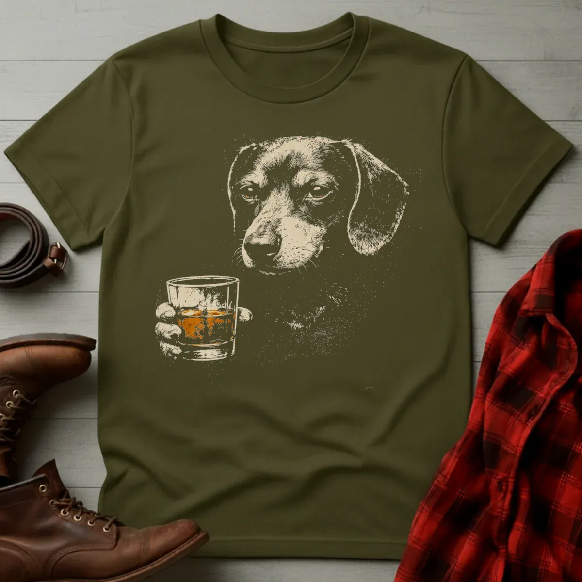 Whiskey Dachshund Grunge T-Shirt