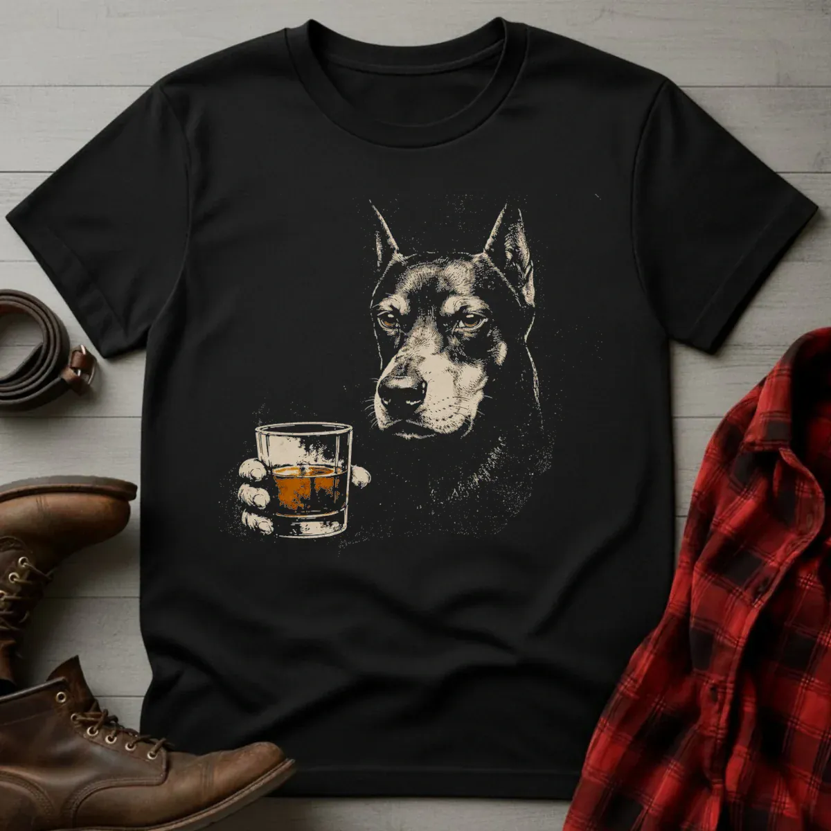 Whiskey Doberman Grunge T-Shirt