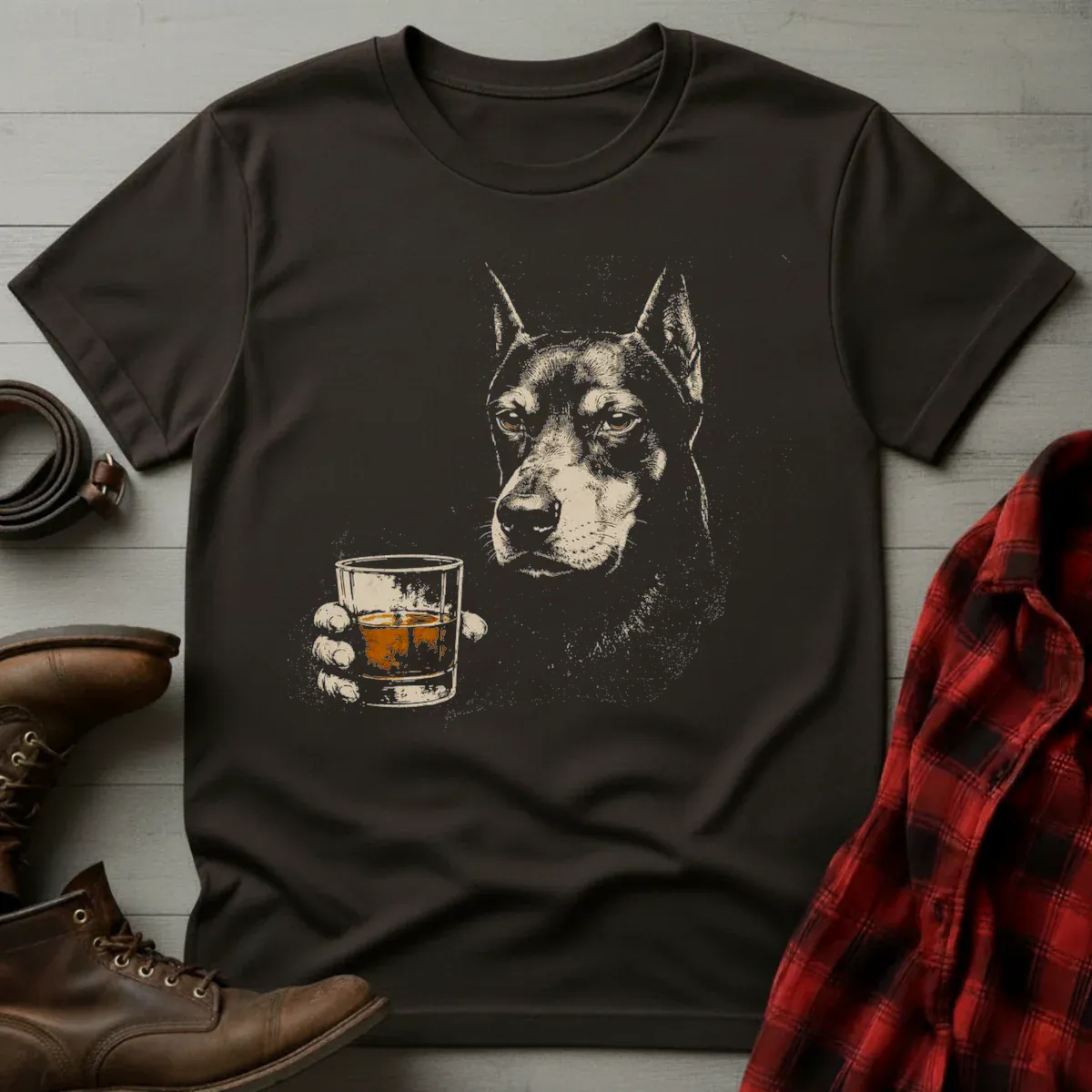 Whiskey Doberman Grunge T-Shirt