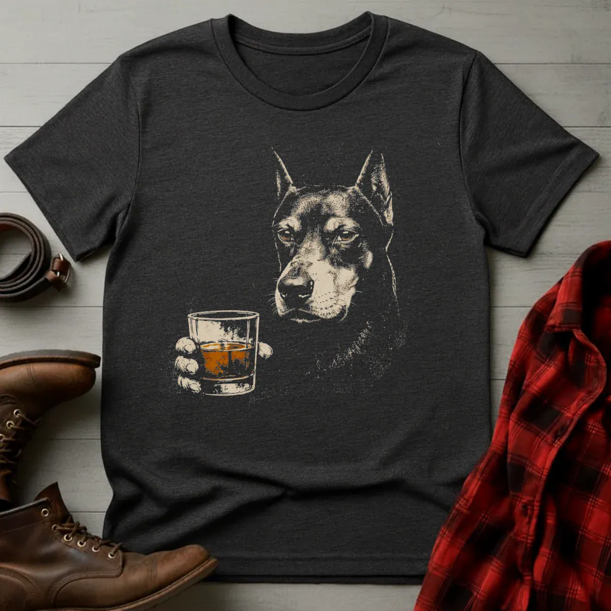 Whiskey Doberman Grunge T-Shirt