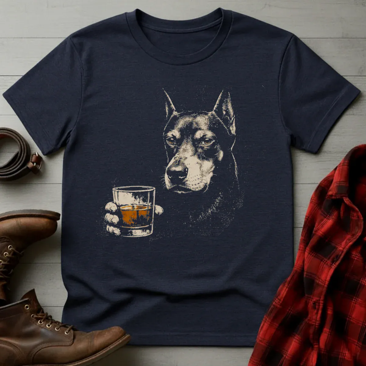 Whiskey Doberman Grunge T-Shirt